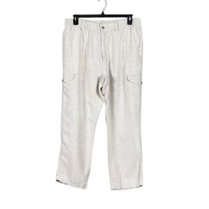 Caribbean Mens 100% Linen Cargo Pants Size 38 Preppy Beachy Coastal Resort